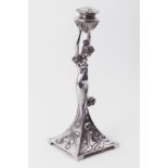 WMF, an Art Deco style German silver plated Maiden centre piece stand, height 36cm (lacks glass).