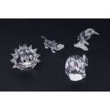 Swarovski Crystal Glass, a small collection to include Hedgehog, Elephant etc some damage (4)