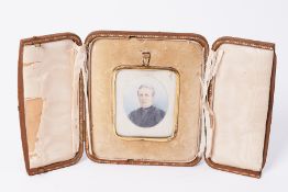 A painted portrait miniature in fitted case.