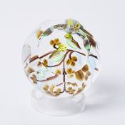 A Perthshire budgie paperweight depicting a pair of wild budge's set in a natural habitat, with