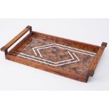 Art Deco style tray with faux walnut finish, 49cm x 29cm.