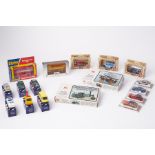 Assortment of boxed models by Corgi, Majorette, Lledo and Dinky along with 2 Hales plastic model