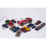 A Japanese tinplate Indianapolis racing car together with various old Dinky Toys and also a Minic