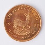 A half ounce Krugerrand gold coin 1989.