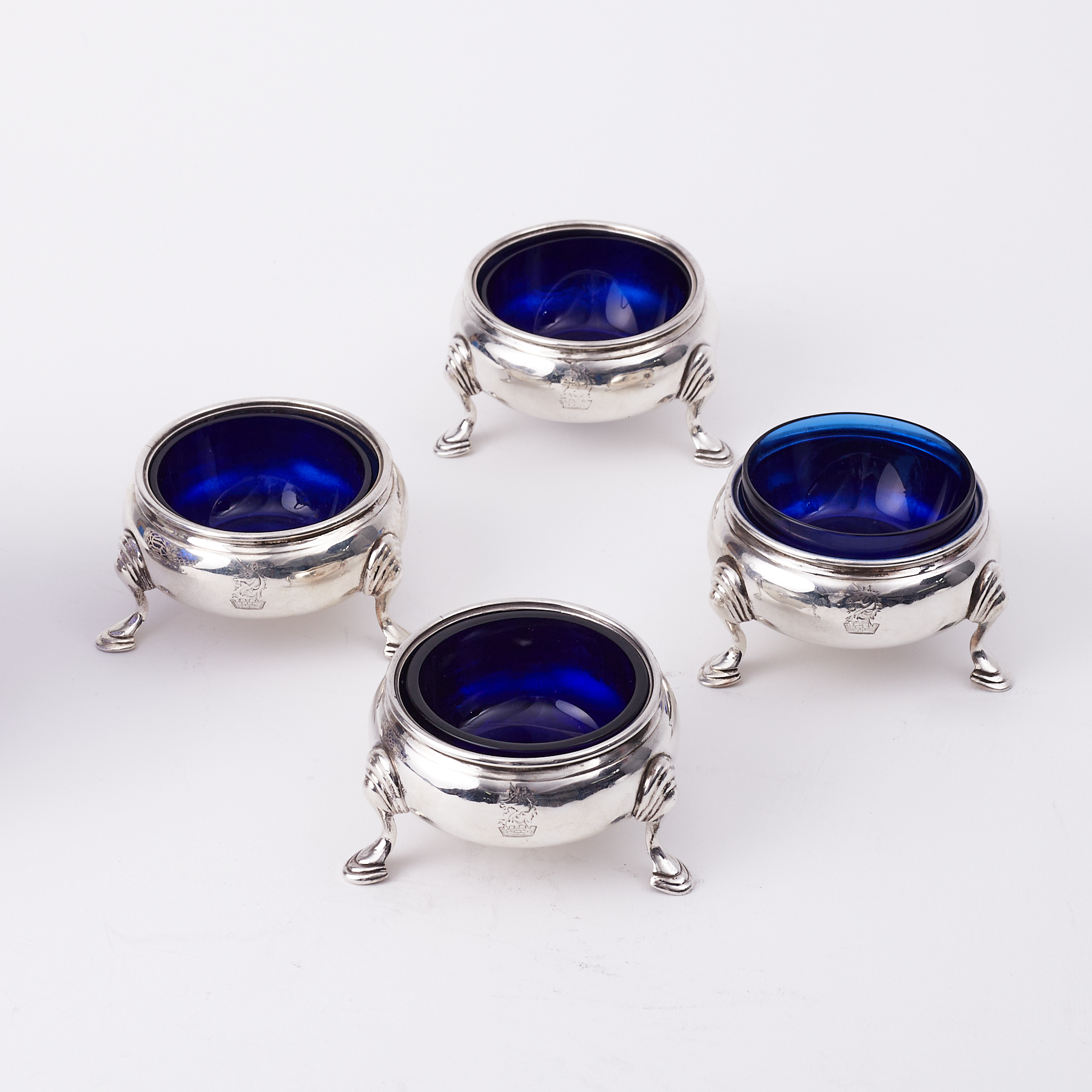 A set of four silver salts, hallmark London, circa 1874, marked B.H., plain polish design, approx