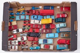 Collection of 47 model vehicles, including various racing cars, a Dinky Route Master bus and a Dinky