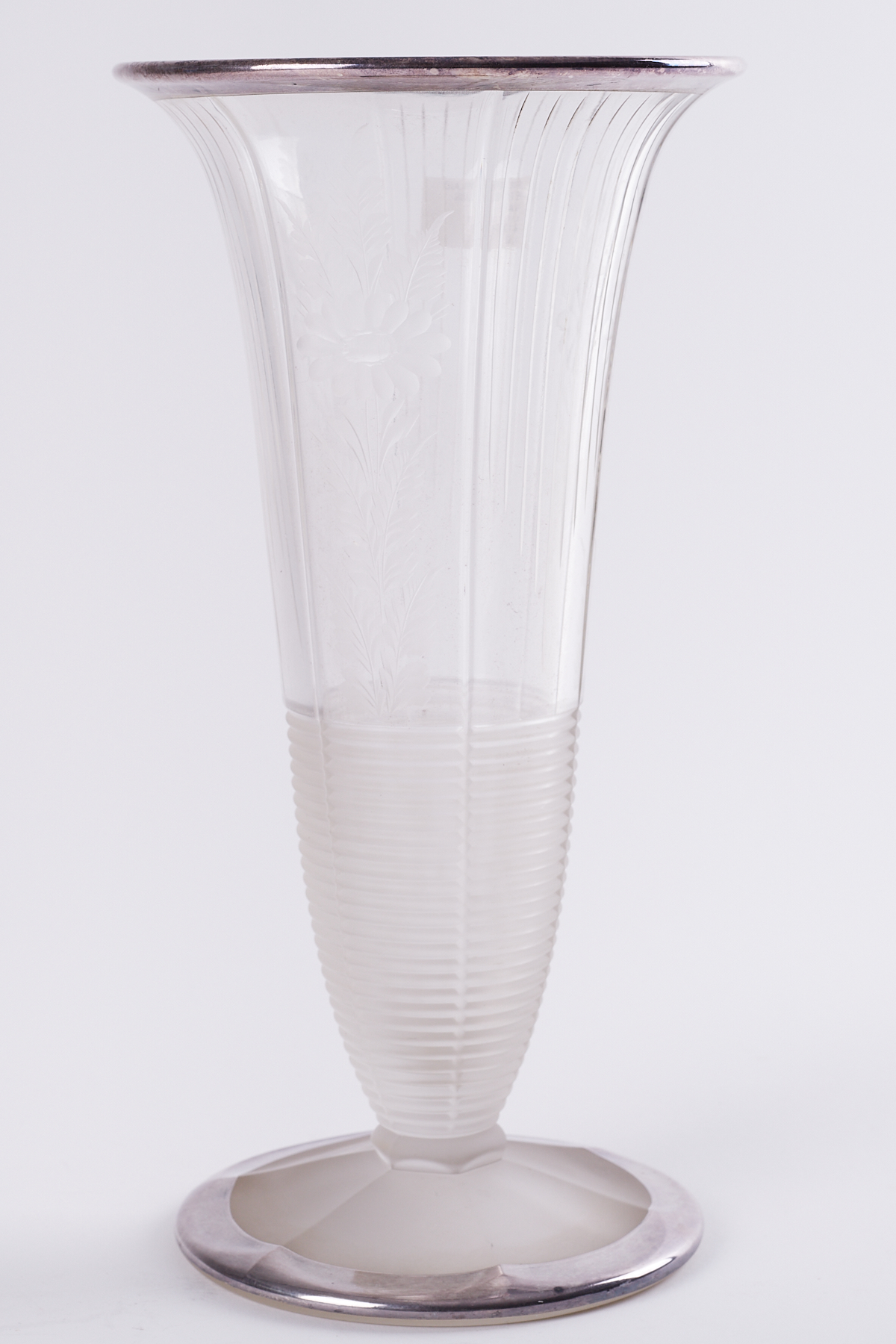 A silver overlaid etched glass vase, height 28cm.