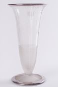 A silver overlaid etched glass vase, height 28cm.