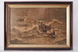 A pair of large Victorian prints depicting a life boat rescue, framed and glazed, 77cm x 109cm.
