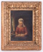 G.S.S. Von Os, 'Lady With Bible' oil on canvas laid on board, 25cm x 18cm, in original gilt frame.