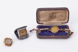 A ladies vintage and gold cased wrist watch, Swiss, 9ct gold with regent bracelet, boxed together