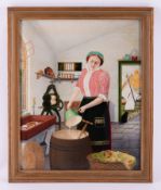 Roland Lucien Queney (1910-1996) 'The Dolly Tub, oil on board, signed and titled on reverse with