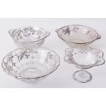 Four various silver overlaid glass bowls and comport (4).