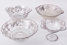 Four various silver overlaid glass bowls and comport (4).