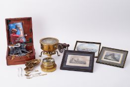 A mixed lot to include Sestrel binnacle compass, a naval sextant cased, brass cased magnifier,