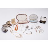 A large collection of costume jewellery & silver items to include faux pearls, brooches, rings,