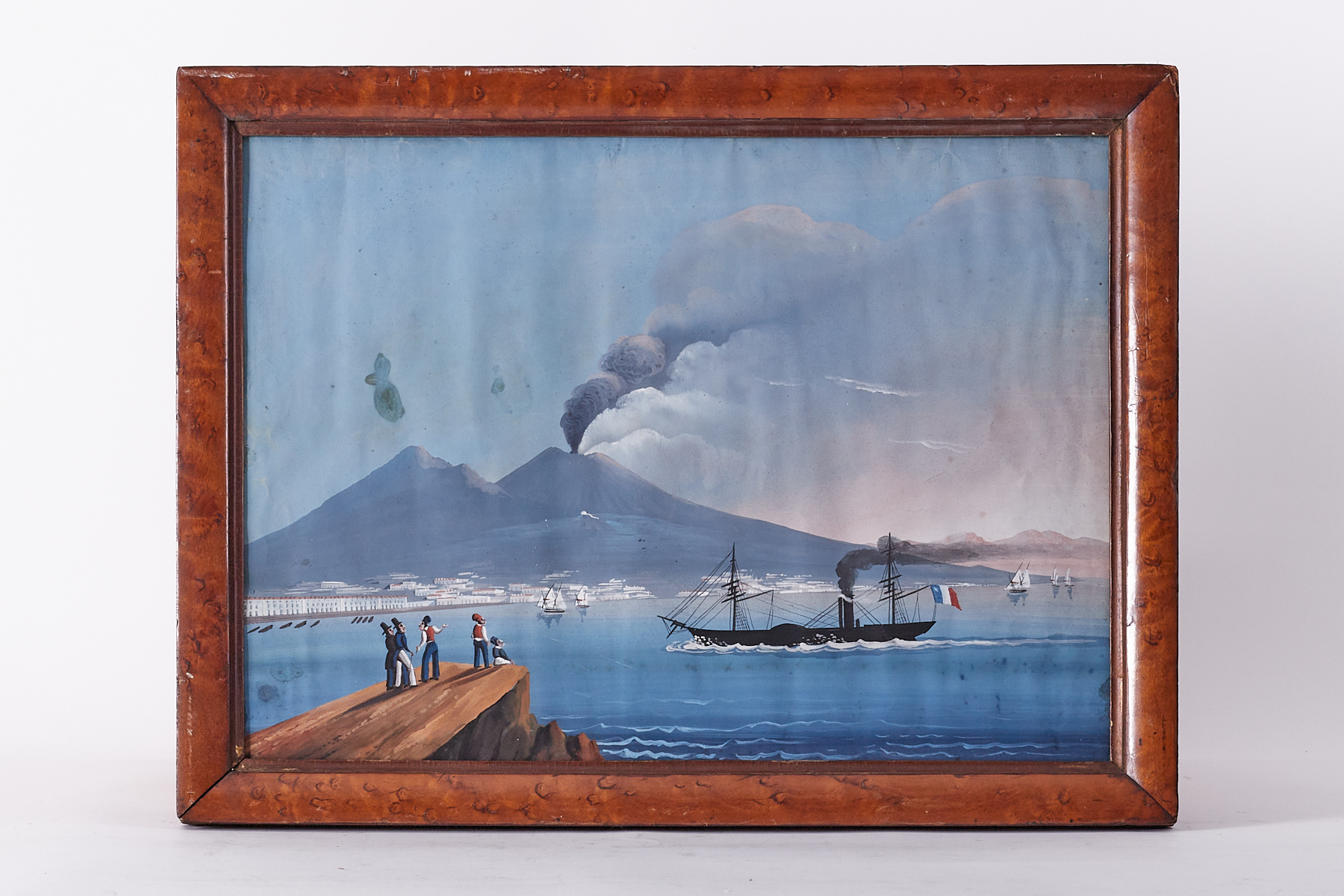 Neapolitan gouache painting 'Bay of Naples', 34cm x 47cm, framed (faults).