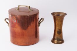 A large copper boiling pot and cover height 30cm together with a Indian brass vase.