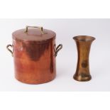 A large copper boiling pot and cover height 30cm together with a Indian brass vase.