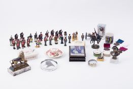 Mixed collection to include Britain's lead soldiers, military items, enamelled boxes, paperweight,