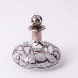 A silver overlaid glass scent bottle, height 11cm.