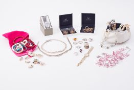 A large mixed lot of costume & silver jewellery to include Swarovski pieces, pearls, silver rings,