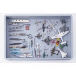 A collection of Dinky military diecast and commercial planes and ships, including Dinky 534 Queen