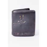 French? Metal cigarette case with applied silver and gem stone decoration, marked 'MTX'.