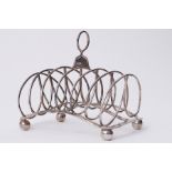 A Geo III silver six division and wire work toast rack, circa 1827, approx 10.53oz, maker possibly T