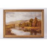 Edward Henry Holder (1847-1922), oil on canvas 'River Scene' possibly Thames Valley, framed, 49cm