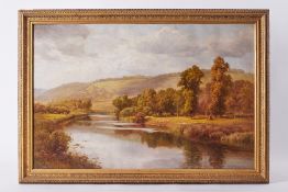 Edward Henry Holder (1847-1922), oil on canvas 'River Scene' possibly Thames Valley, framed, 49cm