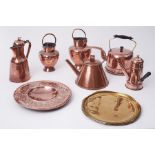 A collection of various Victorian and later copperware, including teapots, coffee pots etc also an