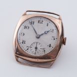 A 9ct rose gold cushion shaped watch face measuring approx. 30mm x 30mm, total weight 17.64gm