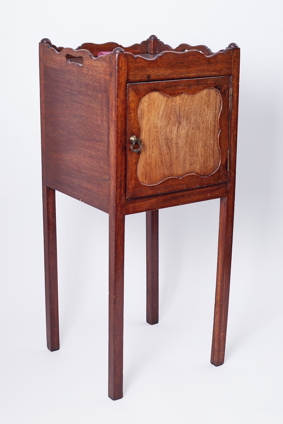 A mahogany tray top pot cupboard, width 34cm.