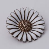 Silver & enamel daisy brooch by Danish designer Anton Michelsen? stamped AM with