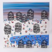 Gordon Barker, oil on canvas 'Snow On The Hills', unsigned, 50cm x 50cm, unframed.