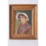 Possibly St. Ives/Newlyn School, painting 'Lady in a Tartan shawl' indistinctly initialled and dated