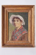 Possibly St. Ives/Newlyn School, painting 'Lady in a Tartan shawl' indistinctly initialled and dated