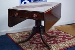 A 19th century mahogany pedestal Pembroke table, fitted with an end drawer, length 107cm.