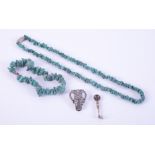 A mixed lot comprising a rough cut Malachite? bead necklace, approx. 15" and a matching