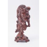 A carved Chinese hardwood figure of a fisherman, height 34cm (faults),