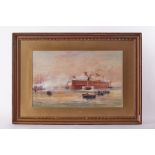 G.H.Jenkins watercolour, 'The Launching of a Battleship in the Hamoaze', 37cm x 59cm, signed, framed