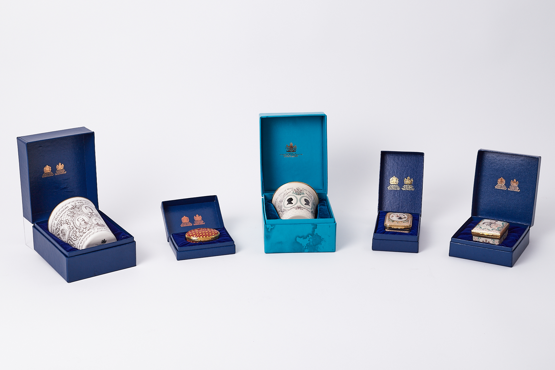 A collection of four Royalty Halcyon Days boxes including Prince Andrew & Sarah Ferguson, Prince
