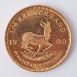 A quarter ounce Krugerrand gold coin 1980.