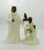 Minton Cream & Bronze Figure The Sheikh: together with seconds figure Travellers Tale(2)
