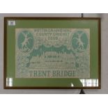 Framed Trent Bridge Cricket Theme Lace segment: 41 x 55cm