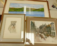 Three Framed Artworks including: signed Landscape, Signed M Chapman Print etc, largest 50 x 96cm