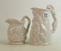 Burleigh Ironstone Embossed Jars: height of tallest 22cm, largest with nip to spout