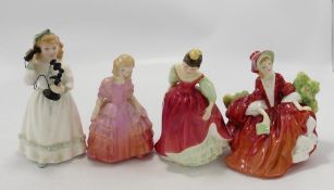 Royal Doulton lady figures Rose: HN1368, Fair Maiden HN2434, Lydia HN1908 and Hello Daddy HN3651 (4)