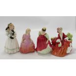 Royal Doulton lady figures Rose: HN1368, Fair Maiden HN2434, Lydia HN1908 and Hello Daddy HN3651 (4)